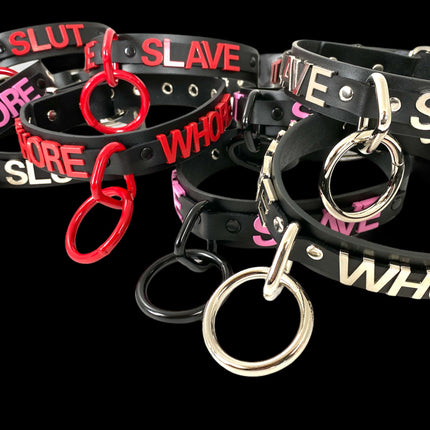 FC876 BONDAGE STAINLESS STEEL LETTER WORDS ID NAME CHOKER