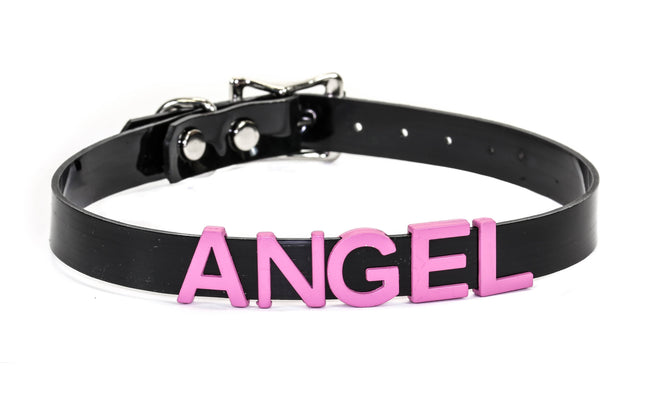 FC291VN-BLK-PS   PVC VINYL  STAINLESS STEEL LETTER NAME FETISH  CHOKER
