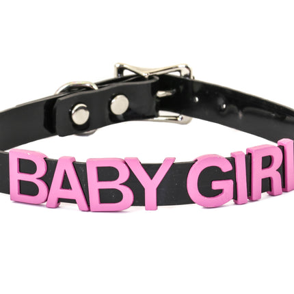 FC291-PS STAINLESS STEAL WORDS BLACK LEATHER CHOKER