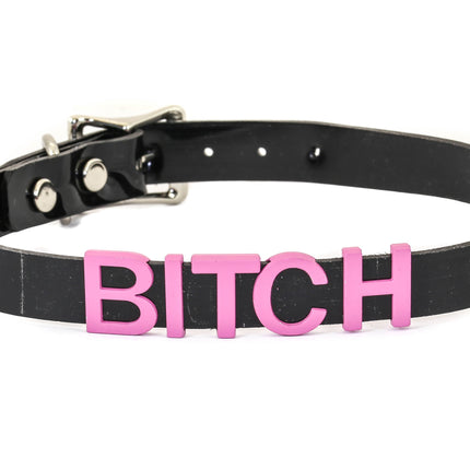 FC291-PS STAINLESS STEAL WORDS BLACK LEATHER CHOKER