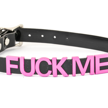 FC291-PS STAINLESS STEAL WORDS BLACK LEATHER CHOKER