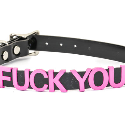 FC291-PS STAINLESS STEAL WORDS BLACK LEATHER CHOKER
