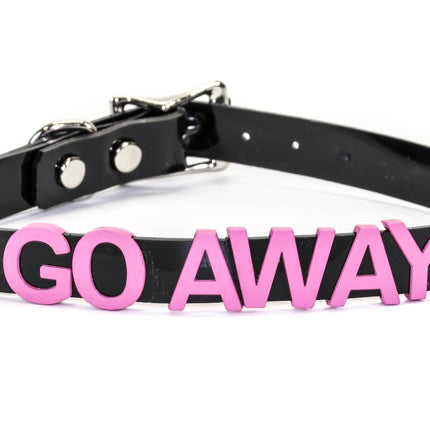 FC291-PS STAINLESS STEAL WORDS BLACK LEATHER CHOKER