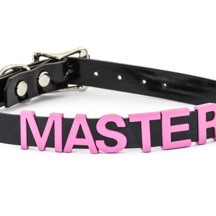 FC291-PS STAINLESS STEAL WORDS BLACK LEATHER CHOKER