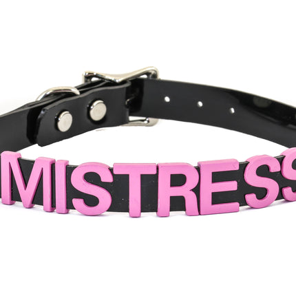 FC291-PS STAINLESS STEAL WORDS BLACK LEATHER CHOKER