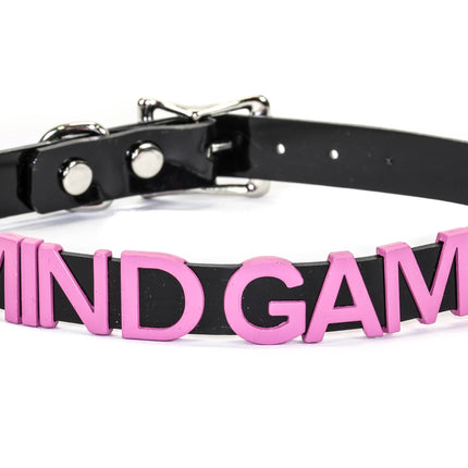 FC291-PS STAINLESS STEAL WORDS BLACK LEATHER CHOKER