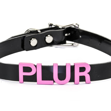 FC291-PS STAINLESS STEAL WORDS BLACK LEATHER CHOKER