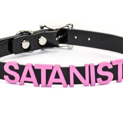 FC291-PS STAINLESS STEAL WORDS BLACK LEATHER CHOKER