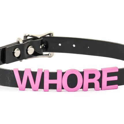 FC291-PS STAINLESS STEAL WORDS BLACK LEATHER CHOKER