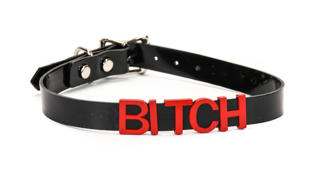 FC291VN-BLK-RS   RED PVC VINYL STAINLESS STEEL LETTER NAME FETISH  CHOKER