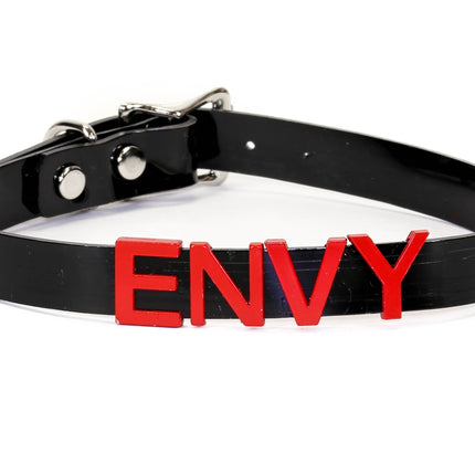 FC291-RS   RED LEATHER STAINLESS STEEL LETTER NAME FETISH  CHOKER