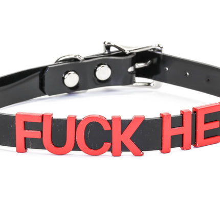 FC291-RS   RED LEATHER STAINLESS STEEL LETTER NAME FETISH  CHOKER