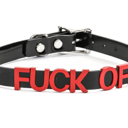 FC291-RS   RED LEATHER STAINLESS STEEL LETTER NAME FETISH  CHOKER