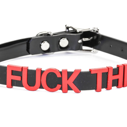 FC291-RS   RED LEATHER STAINLESS STEEL LETTER NAME FETISH  CHOKER
