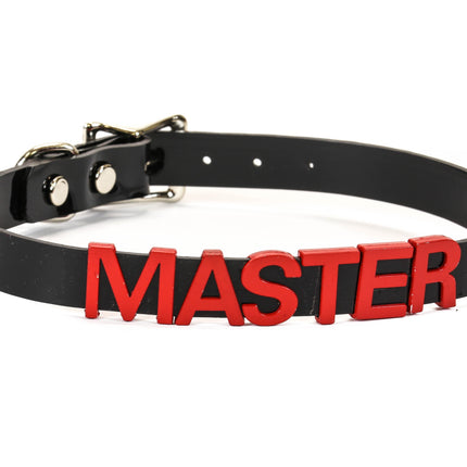 FC291-RS   RED LEATHER STAINLESS STEEL LETTER NAME FETISH  CHOKER