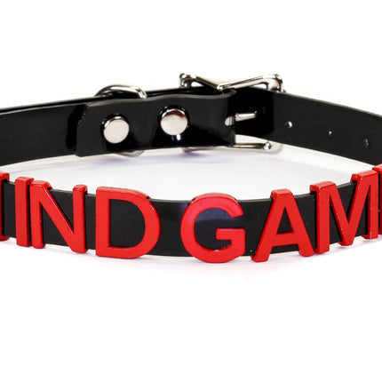 FC291-RS   RED LEATHER STAINLESS STEEL LETTER NAME FETISH  CHOKER