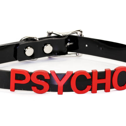 FC291-RS   RED LEATHER STAINLESS STEEL LETTER NAME FETISH  CHOKER