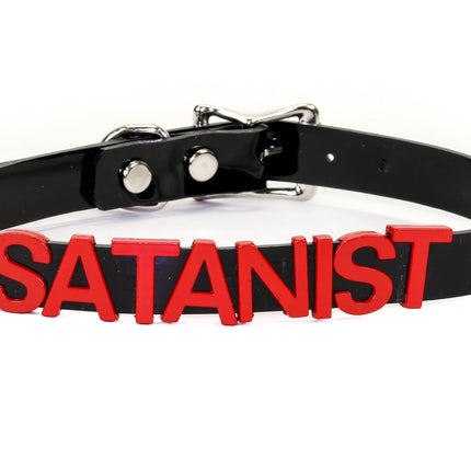 FC291-RS   RED LEATHER STAINLESS STEEL LETTER NAME FETISH  CHOKER