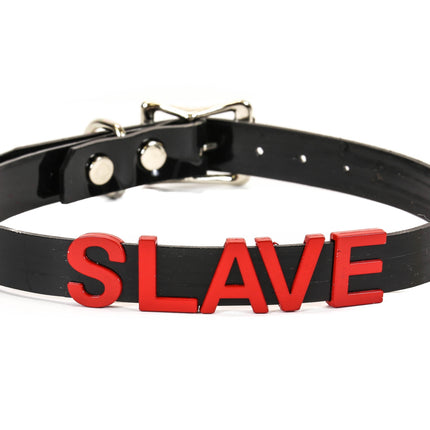 FC291-RS   RED LEATHER STAINLESS STEEL LETTER NAME FETISH  CHOKER