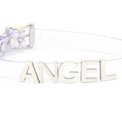 FC291VN-CLR CLEAR VINYL STAINLESS STEEL WORDS CLEAR VINYL CHOKER