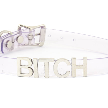 FC291VN-CLR CLEAR VINYL STAINLESS STEEL WORDS CLEAR VINYL CHOKER