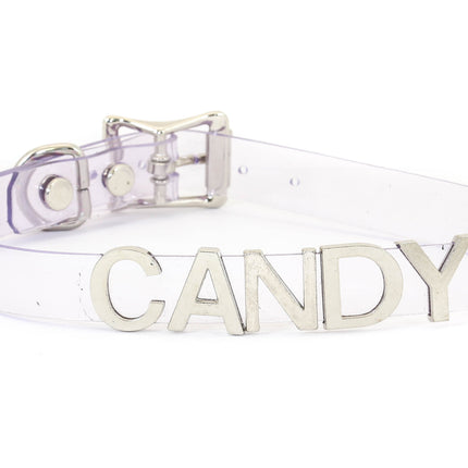 FC291VN-CLR CLEAR VINYL STAINLESS STEEL WORDS CLEAR VINYL CHOKER