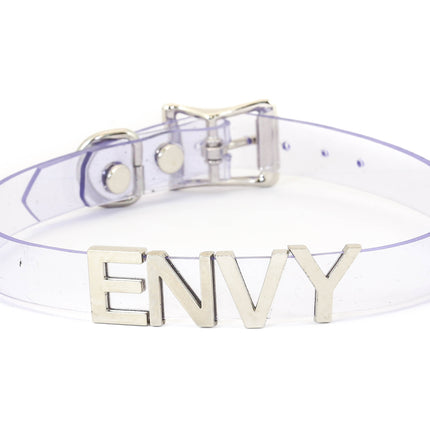 FC291VN-CLR CLEAR VINYL STAINLESS STEEL WORDS CLEAR VINYL CHOKER