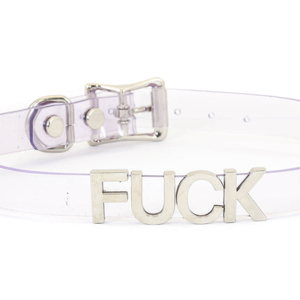 FC291VN-CLR CLEAR VINYL STAINLESS STEEL WORDS CLEAR VINYL CHOKER