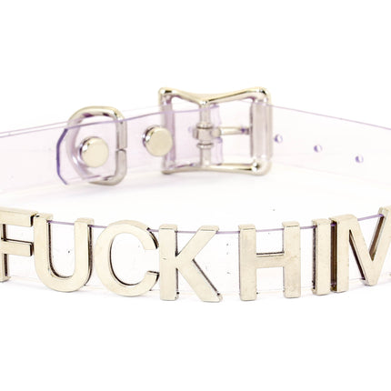 FC291VN-CLR CLEAR VINYL STAINLESS STEEL WORDS CLEAR VINYL CHOKER