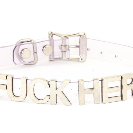 FC291VN-CLR CLEAR VINYL STAINLESS STEEL WORDS CLEAR VINYL CHOKER