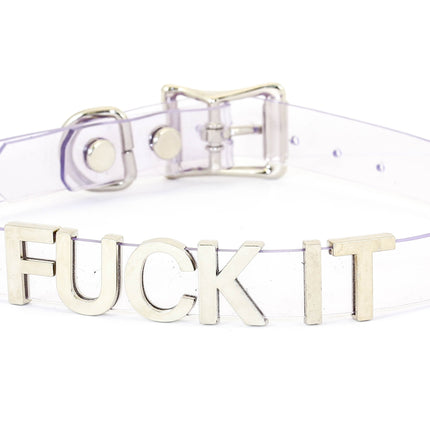 FC291VN-CLR CLEAR VINYL STAINLESS STEEL WORDS CLEAR VINYL CHOKER