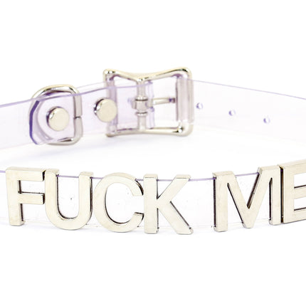 FC291VN-CLR CLEAR VINYL STAINLESS STEEL WORDS CLEAR VINYL CHOKER