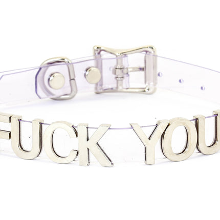 FC291VN-CLR CLEAR VINYL STAINLESS STEEL WORDS CLEAR VINYL CHOKER