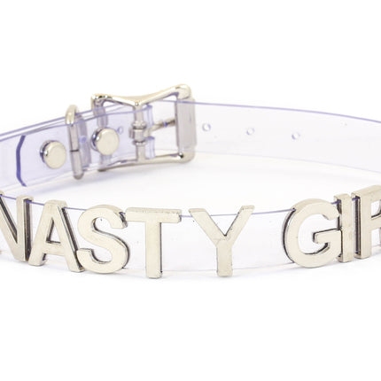 FC291VN-CLR CLEAR VINYL STAINLESS STEEL WORDS CLEAR VINYL CHOKER