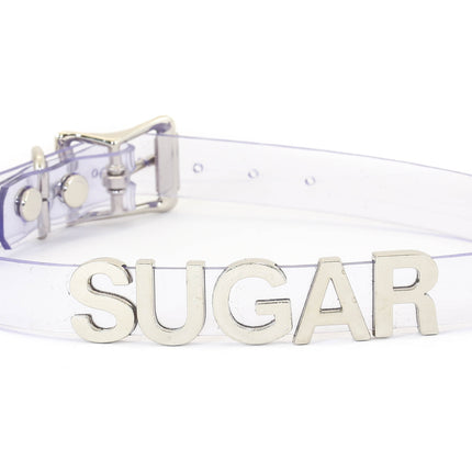 FC291VN-CLR CLEAR VINYL STAINLESS STEEL WORDS CLEAR VINYL CHOKER
