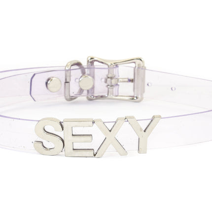 FC291VN-CLR CLEAR VINYL STAINLESS STEEL WORDS CLEAR VINYL CHOKER