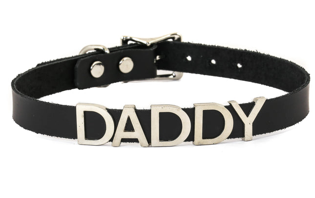 FC291 GENUINE LEATHER STAINLESS STEEL LETTER NAME FETISH  CHOKER