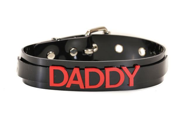 FC891VN-BLK-RS PVC VINYL  FETISH  STAINLESS STEEL LETTER WORDS ID NAME CHOKER