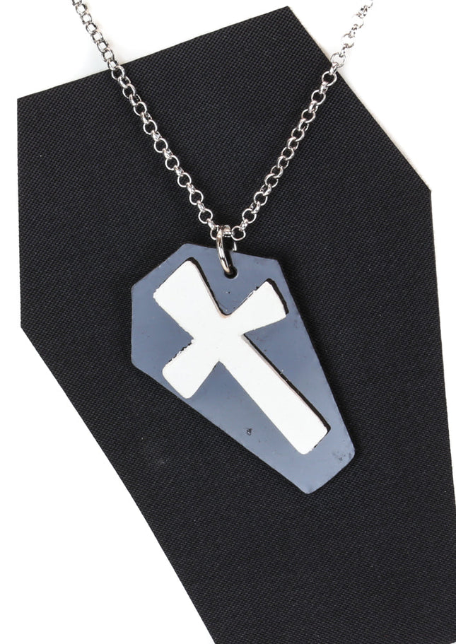 FC802BLK-WHT COFFIN CROSS PENDANT
