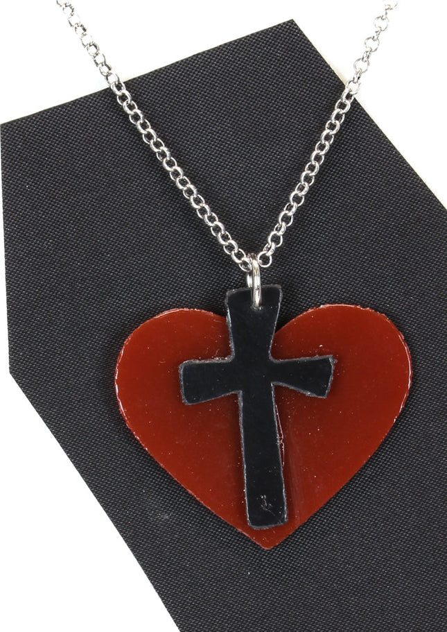 FC803RED-BLK HEART CROSS PENDANT