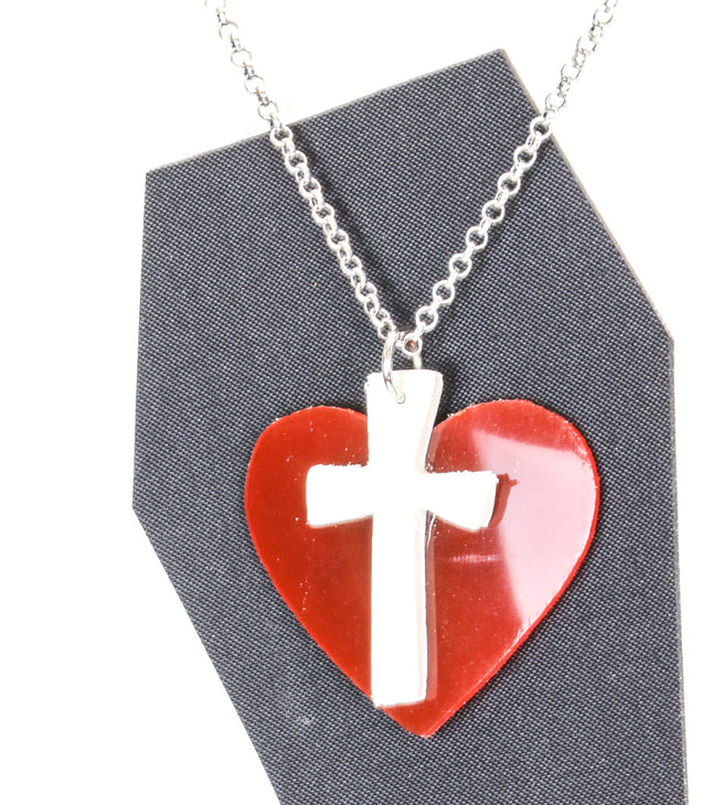 FC803RED-WHT HEART CROSS PENDANT