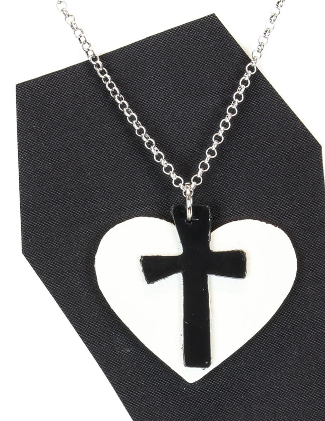 FC803WHT-BLK HEART CROSS PENDANT