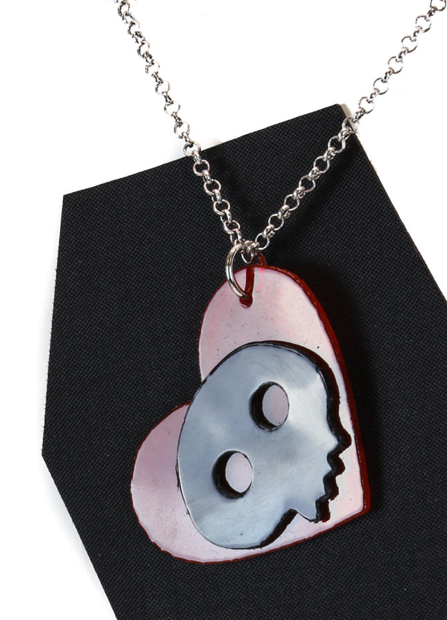 FC805RED-BLK HEART SKULL PENDANT