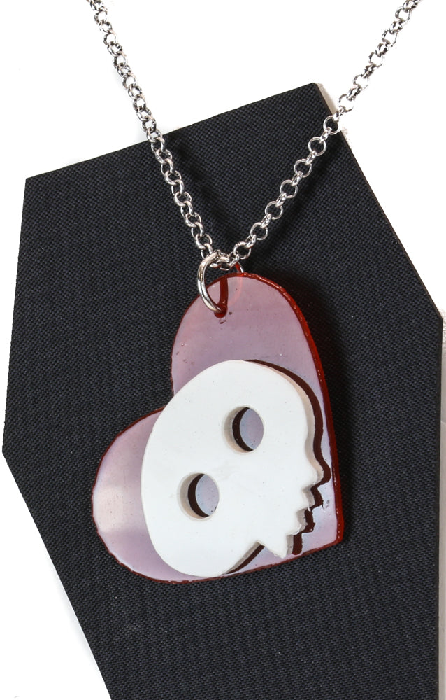 FC805RED-WHT HEART SKULL PENDANT