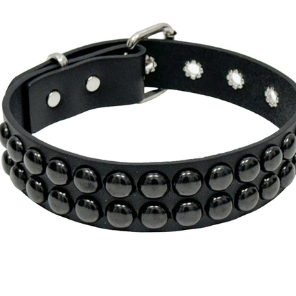 FC924-BS   2 ROW BLACK 1/2" LARGE ROUND STUDDED COLLAR