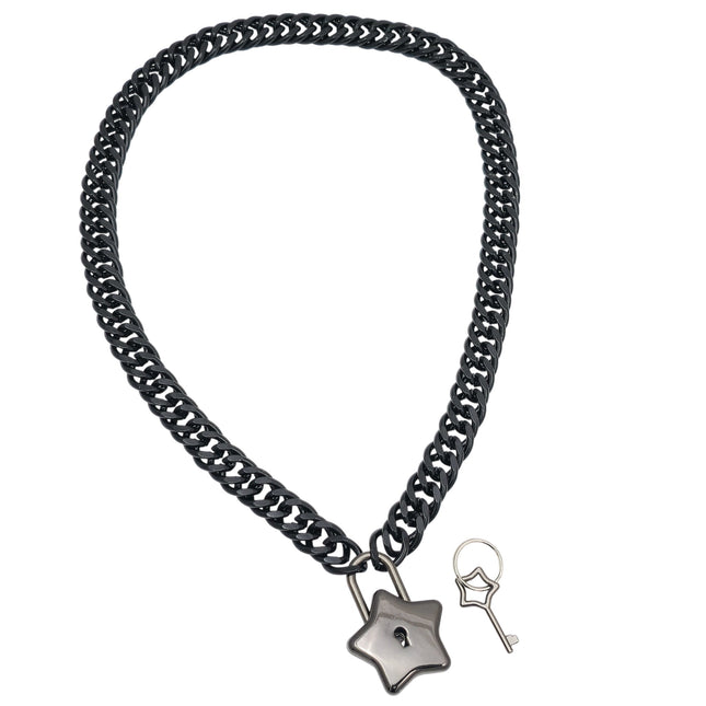 FC939-BS STAR LOCK DOUBLE LINK BLACK CUBAN PREMIUM CHAIN NECKLACE