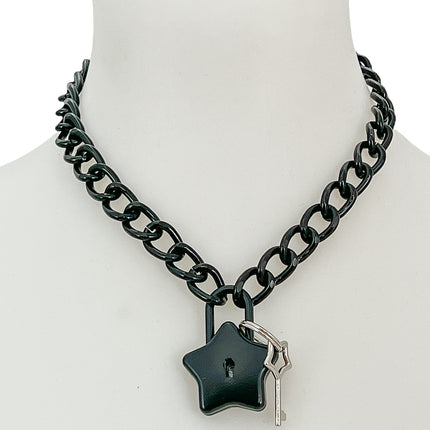 FC949 STAR LOCK BLACK LIGHT ALUMINUM CHAIN PAD LOCK NECKLACE