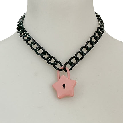FC949 STAR LOCK BLACK LIGHT ALUMINUM CHAIN PAD LOCK NECKLACE