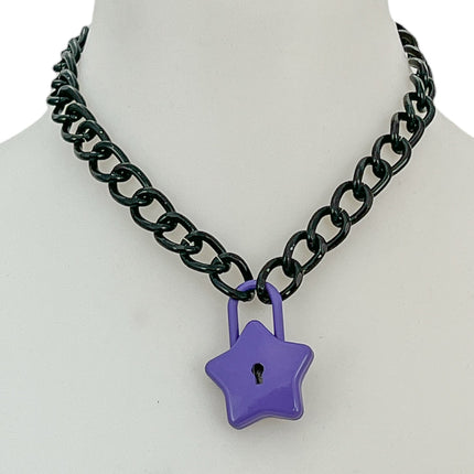 FC949 STAR LOCK BLACK LIGHT ALUMINUM CHAIN PAD LOCK NECKLACE