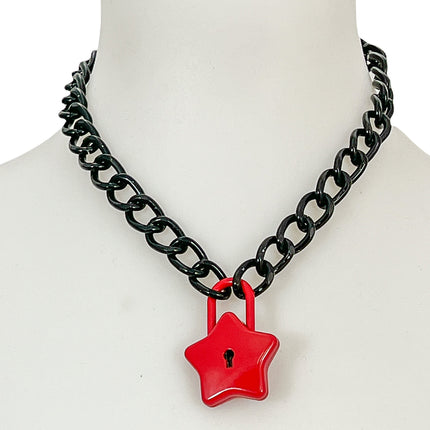FC949 STAR LOCK BLACK LIGHT ALUMINUM CHAIN PAD LOCK NECKLACE